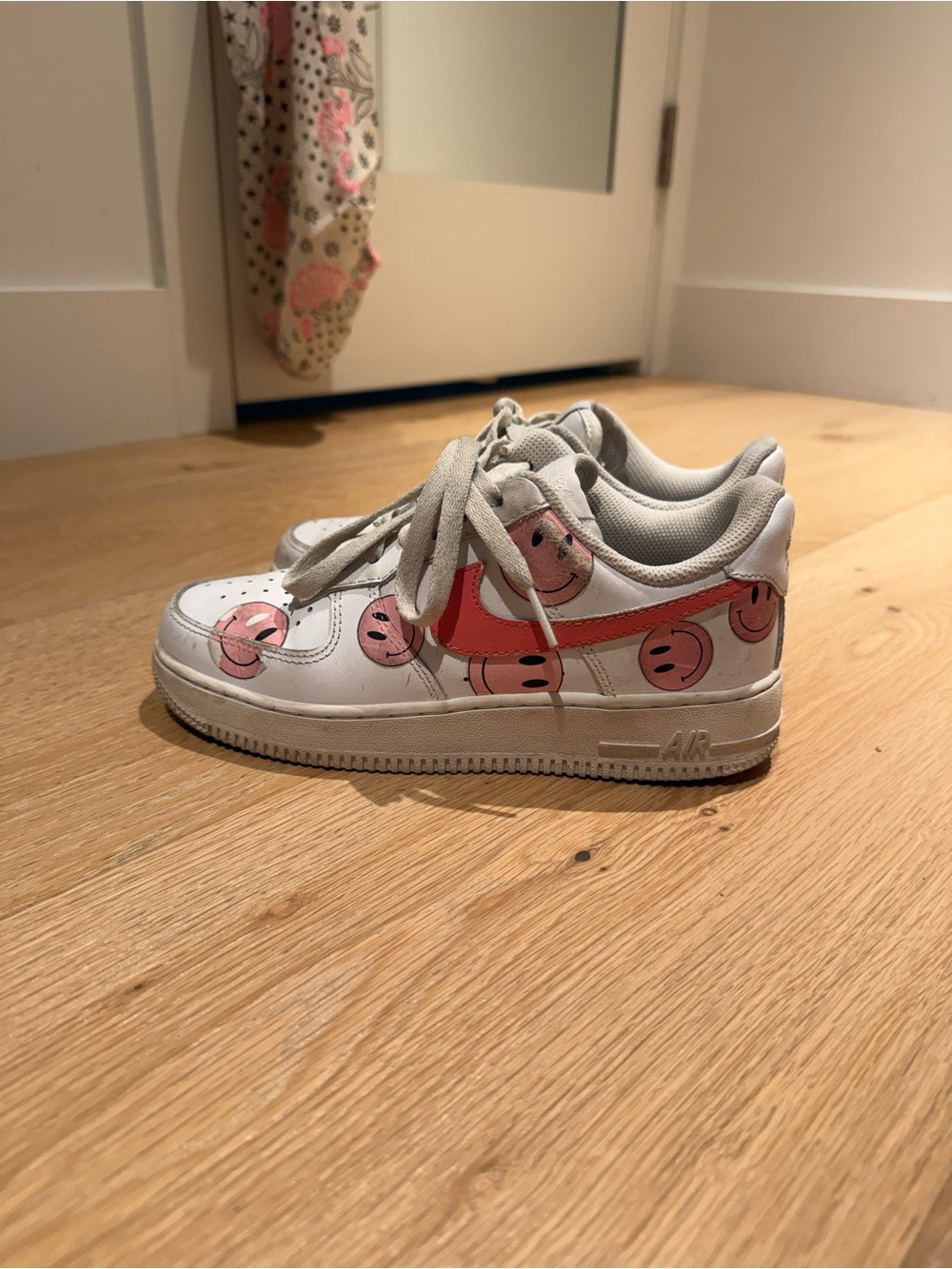 Custom Air Force 1s White with Pink Smiley Faces